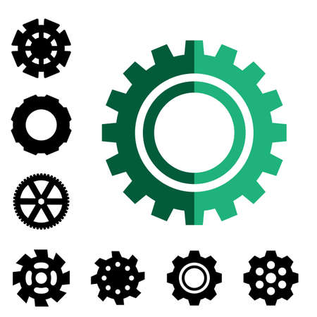 Simple Gear Or Cog Wheel Vector Icon. Machine, Technology, Equipment, Engine, Mechanism Sign. Idea, Settings, Development Progress Symbol Isolatedのイラスト素材