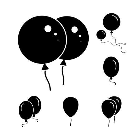 Black Simple Party Balloon Icons Isolated On White Backgroundのイラスト素材