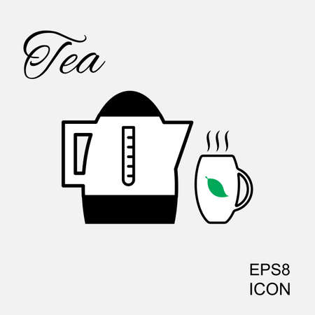 Cup of Hot Tea Vector Icon and Teapot Pictogramのイラスト素材