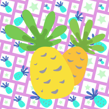 Modern Summer Pattern with Pineapples. Cute Background with Fruits for Print.のイラスト素材