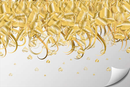 Gold Background with Falling Hearts and Serpentine. Luxery Vector Illustrationのイラスト素材