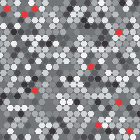 Grey and Red Vector Repeat Gexagon Pattern. Simple Geometrical Shapes Background. Abstract Hexahedron Textureのイラスト素材