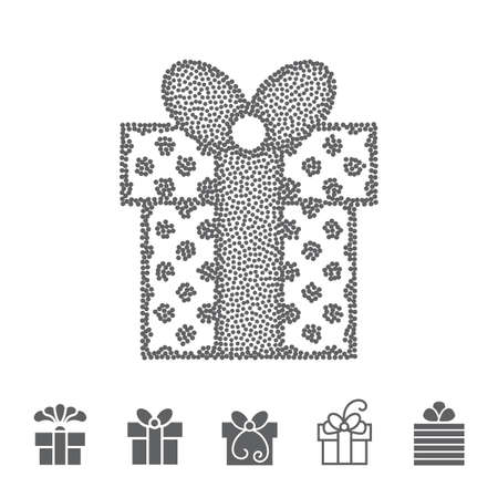Dotted Gift Box with a Bow or Present Vector Icon Isolated. Stippled Congratulation and Shopping Symbolのイラスト素材