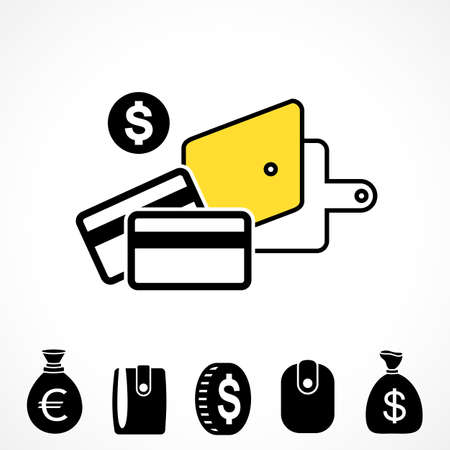 Wallet Icon in Flat Style. Pocketbook with Credit Card and Money Symbols for Web, Logo, App, UI. Simple Vector Illustration Isolatedのイラスト素材