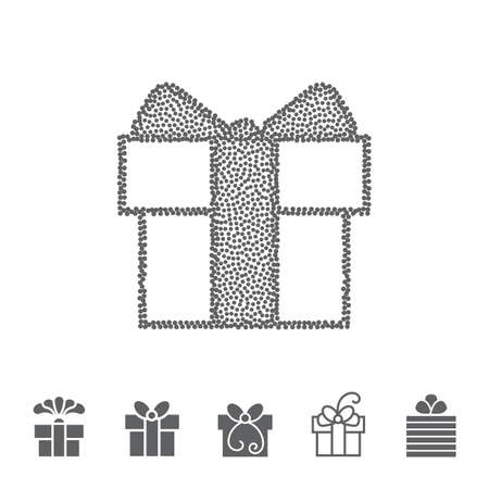 Dotted Gift Box with a Bow or Present Vector Icon Isolated. Stippled Congratulation and Shopping Symbolのイラスト素材