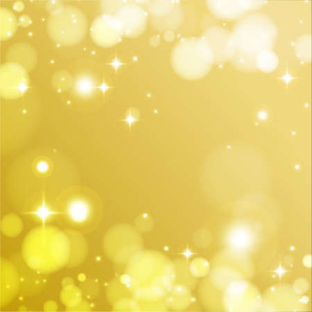 Gold vector bokeh light on golden background. Blurred glitter pattern with glowing lightsのイラスト素材