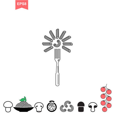 Italian Pasta and Pizza Vector Icon or logo Isolated on White. Stylized Spaghetti or Noodle Template for Internet, Design, Decorationのイラスト素材