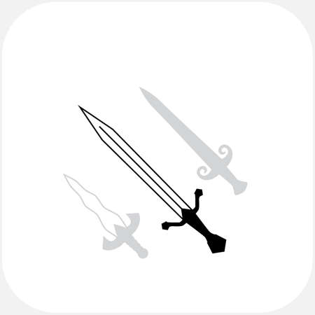 Swords Vector Icon Collection. Knives Sharp Blades Symbols Set Isolated on White Background. Daggers Illustrationのイラスト素材
