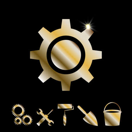 Gold Gear Or Cog Wheel Vector Icon. Machine, Technology, Equipment, Engine, Mechanism Sign. Idea, Settings, Development Progress Symbol Isolatedのイラスト素材