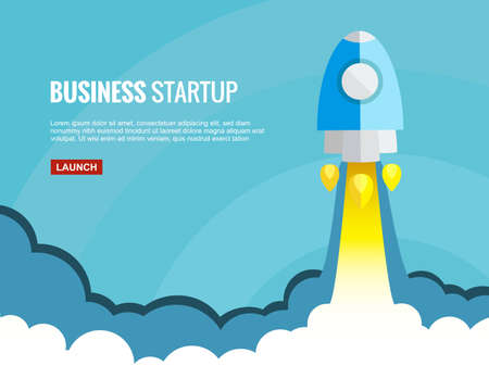 Rocket launch vector illustration. Concept of successful business start or new innovation product launch. Start up template in flat style. Startup symbol with space for textのイラスト素材