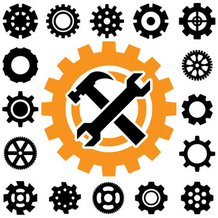 Service tool icons isolated on white background. Options vector illustration. Settings symbol with gears and spannerのイラスト素材