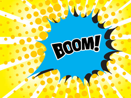 Comic boom text sound effect. Popart bubble speech cartoon background. Pop art boom effect vector...