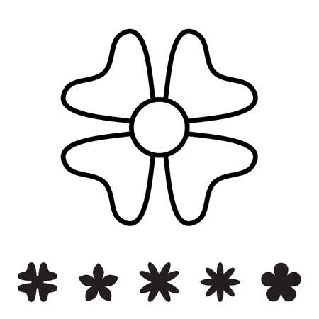 Flower icon collection. Daisy symbol or logo, template, pictogram. Blossom silhouette. Black and white thin line vector illustration. Minimal styleのイラスト素材