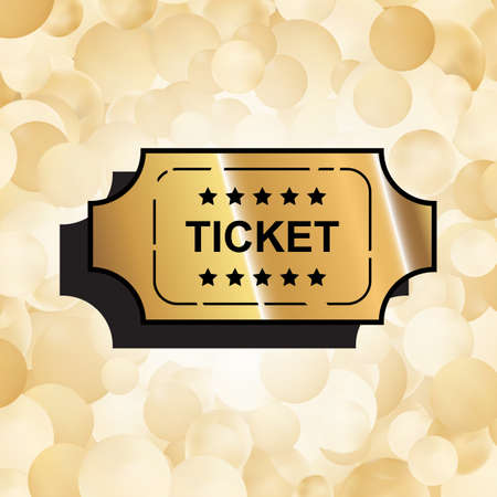 Gold Ticket Icon. Coupon Symbol. Movie Pass Sign Vector Illustrationのイラスト素材
