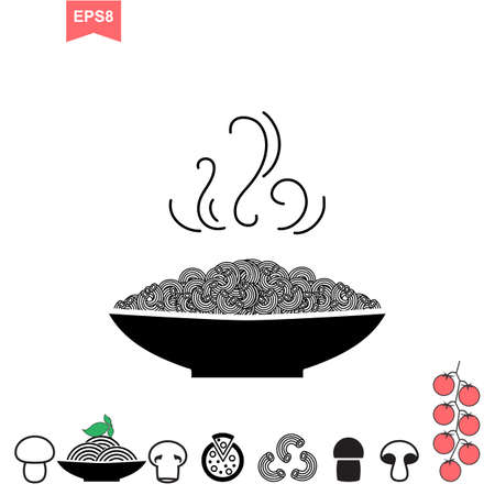 Italian Pasta and Pizza Vector Icon or logo Isolated on White. Stylized Spaghetti or Noodle Template for Internet, Design, Decorationのイラスト素材