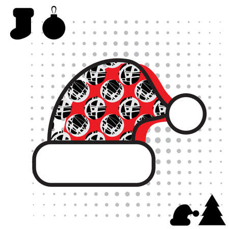 Christmas Hat Vector Icon on Halftone Background. Santa Cap Symbol With Abstract Patternのイラスト素材