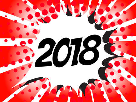 2018 Comic boom text sound effect. Popart bubble speech cartoon background. Pop art boom effect vector illustrationのイラスト素材