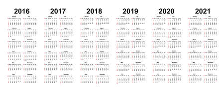 Calendar Template Collection for 2017 and 2018 with Week Starts Sunday. Vector Illustrationのイラスト素材