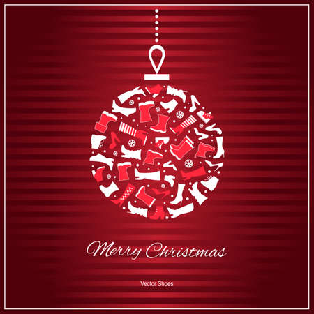 New Year card with shoes and Christmas ball. Footwear advertising templateのイラスト素材