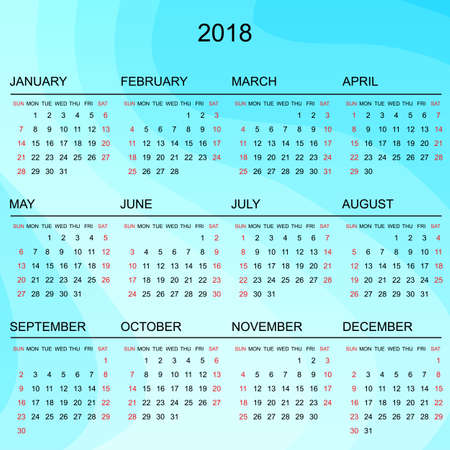 Simple 2018 year calendar. Square template, week starts on Sunday.のイラスト素材