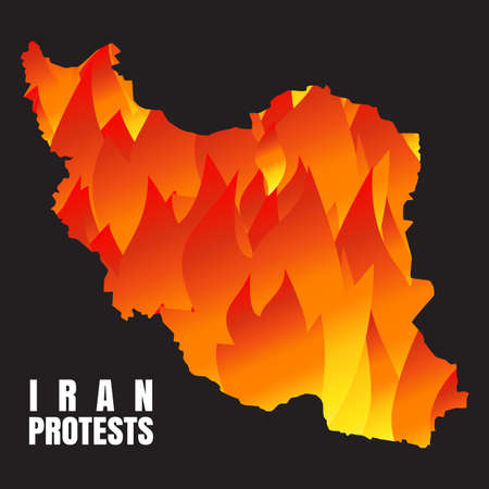 Iran protests concept. Vector illustration with Iran map ang flame.のイラスト素材