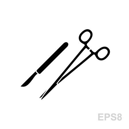 Surgical instruments icons isolated on white. Clamp and scalpel vector illustration.のイラスト素材
