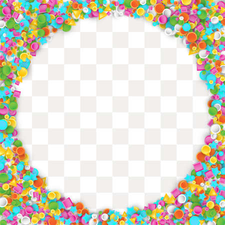 Colored carnaval confetti background made of star, square, triangle, circle geometric shapes. 3d vector illustration for celebrate, anniversary party and birthday designのイラスト素材