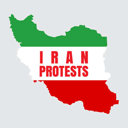 Iran protests concept. Vector illustration with iran map ang flagのイラスト素材