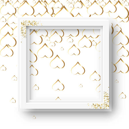 Vector 3d Illustration of Realistic Square Frame. White Blank Picture Frame Mockup Template on Modern Backgroundのイラスト素材