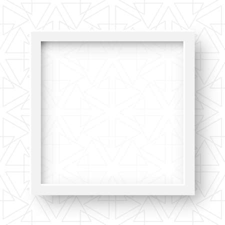 Vector 3d Illustration of Realistic Square Frame. White Blank Picture Frame Mockup Template on Ornamental Tribal Backgroundのイラスト素材