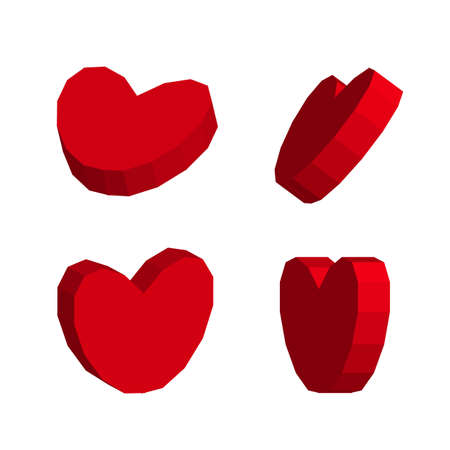 Set of 3d Illustrations of Hearts Isolated on White Background. Love Vector Icons Collectionのイラスト素材