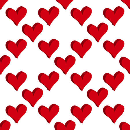 Curly or Swirly Background with 3d Hearts. Abstract Vector Seamless Patternのイラスト素材