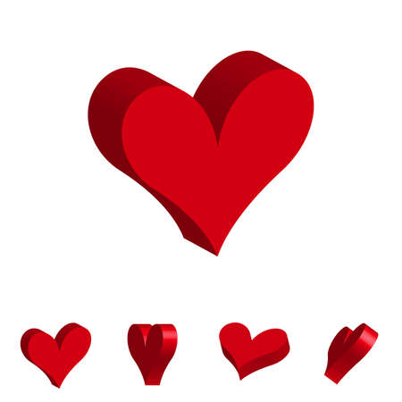 Set of 3d Illustrations of Hearts Isolated on White Background. Love Vector Icons Collectionのイラスト素材