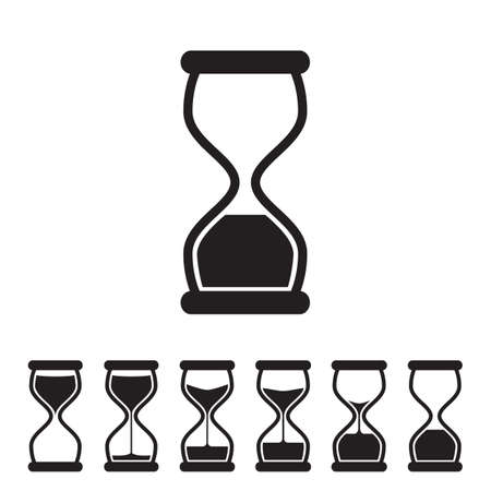 Black and White Vector Hourglass Collection. Sand Clocks for Sprite Sheet Animation. Vintage Hourglass Timer Sand as Countdown Illustrationのイラスト素材