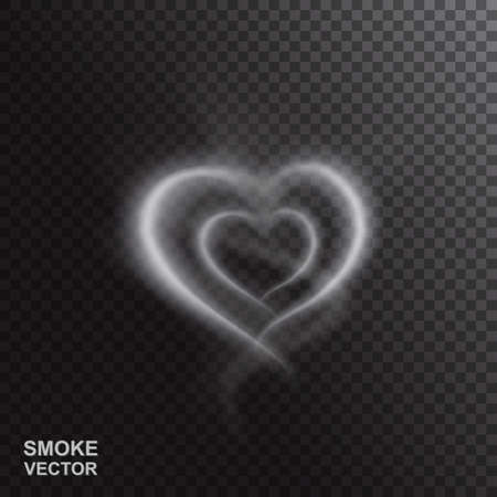 Realistic Smoke Heart on Dark Background. Vector Illustration of Transparent Steamのイラスト素材