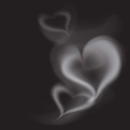 Realistic Smoke Heart on Dark Background. Vector Illustration of Transparent Steamのイラスト素材