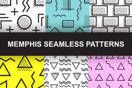 Vector Memphis Seamless Geometric Pattern. Endless Hipster Retro Background or Textureのイラスト素材