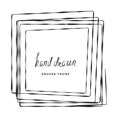 Hand drawn ink line square vector illustration. Doodle sketch or scribble for frames isolated on white background. Handwritten art imitationのイラスト素材
