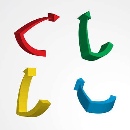 Set of 3d Arrow Vector Icons. Colorful Direction Symbols or Communication Signs Isolated on White Backgroundのイラスト素材