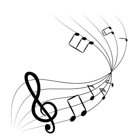 Hand Drawn Music Notes Vector Illustration. Beautiful Wave of Flying Musical Signs Isolated on White Backgroundのイラスト素材