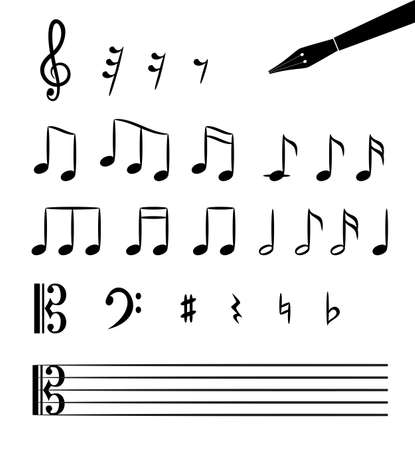 Hand Drawn Music Notes Vector Icons Collection. Musical Signs Isolated on White Backgroundのイラスト素材