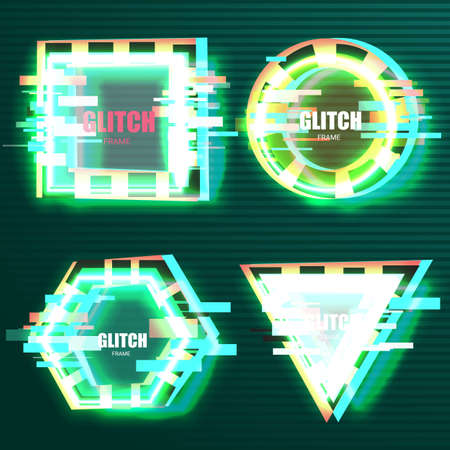 Set of tv glitch effects in minimal style. Abstract distorted geometric shapes collection. Vector interference frames for modern poster designのイラスト素材
