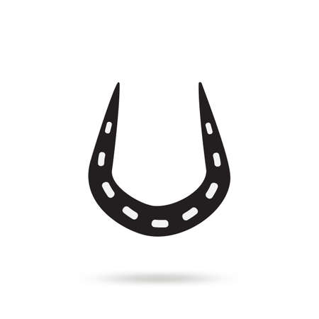 Simple black horseshoe vector icon isolated on white background. Horse shoe silhouette as international good luck symbol. Fortune and success signのイラスト素材