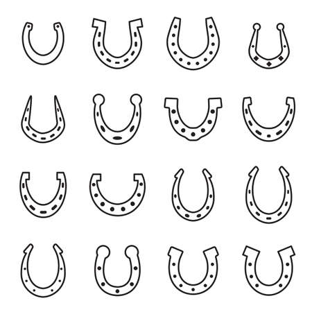 Set of horseshoe vector icon isolated on white background. Horse shoe silhouette as international good luck symbol. Fortune and success sign collectionのイラスト素材