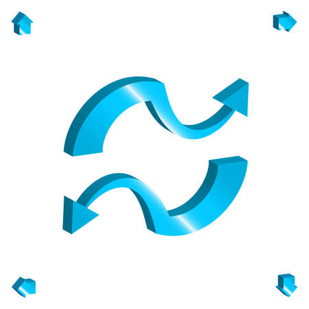 Set of 3d Arrow Vector Icons. Blue Glossy Direction Symbol or Communication Sign Isolated on White Backgroundのイラスト素材