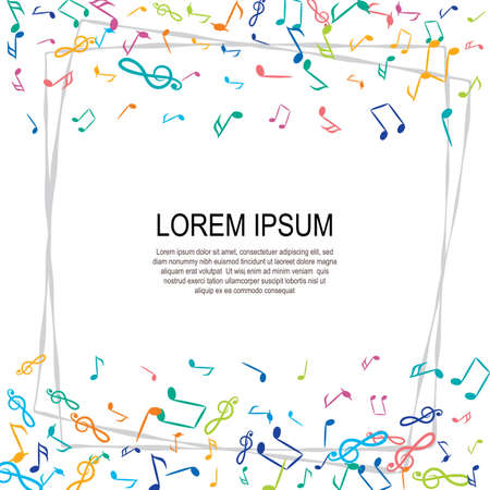 Hand Drawn Music Notes Vector Background. Musical Pattern with Place for Textのイラスト素材