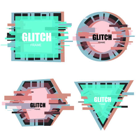 Set of tv glitch effects in minimal style. Abstract distorted geometric shapes collection. Vector interference frames for modern poster designのイラスト素材
