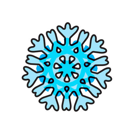 Snowflake blue icon isolated on white background. Xmas snow flake element for winter Christmas or New Year design and decoration. Refrigerator and cold vector symbol or logoのイラスト素材