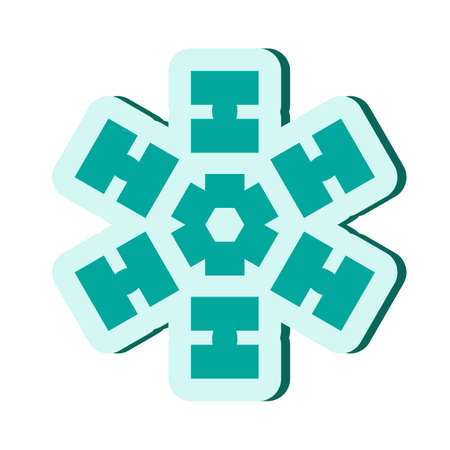 Simple blue snowflake icon isolated on white background. Snow flake element for Christmas winter design and New Year decoration, refrigerator vector symbols or logo with a shadowのイラスト素材