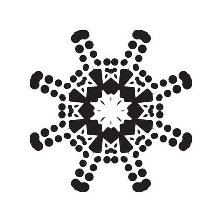 Simple snowflake icon with dots and round elements isolated on white background. Snow flake element for Christmas winter design and New Year decoration. Refrigerator vector symbols or logoのイラスト素材